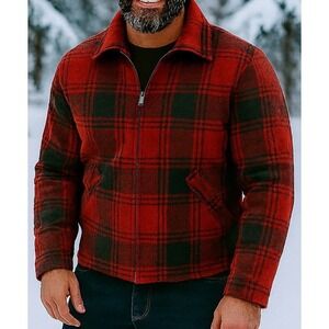 JO Ballard Mens 46 Red Hunting Coat Wool Mackinaw Jacket Buffalo Plaid Rainproof